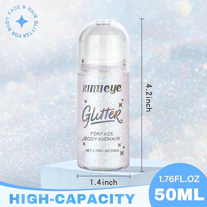 Roll-on Face Body Glitter Gel for Women, 1.69oz Large Capacity Holographic Color Changing Glitter Gel Shimmer Makeup for Singer Concert Festival Rave Accessories, #3 Dazzle