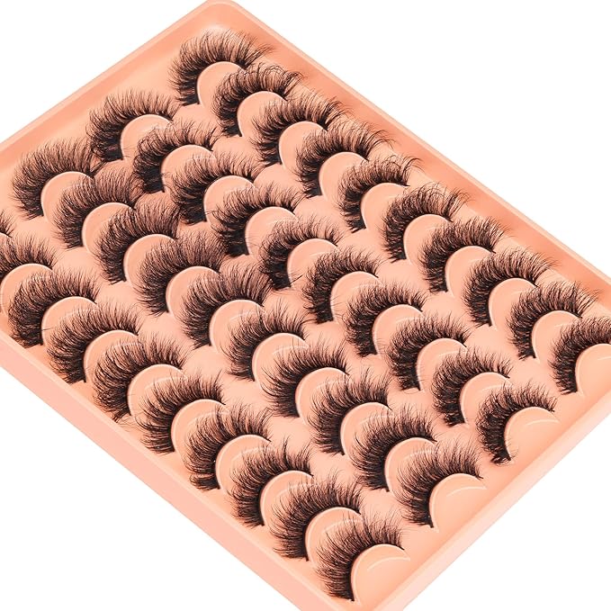 20 Pairs False Eyelashes Natural Look Lashes Mink Fuzzy Fake Eyelashes Wispy Strip False Lashes 4 Styles Mixed Thick Volume Faux Mink Eyelashes ALICROWN