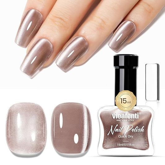 Cat Eye Nail Polish 15ml Quick Drying Nail Polish with Magnet Regular Champagne Cateye Air Dry Oil-Base Glossy Magnetic Nails Polish Non Gel DIY Nail art Home Salon
