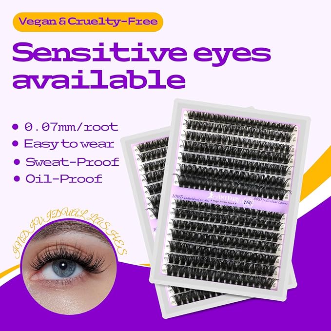 Lash Clusters kit DIY Lash Extension kit 280pcs 10-18mm Wispy Individual Lashes kit with Lash Bond and Seal, Lash Tweezers for Self Use,Beginner-Friendly(sylph 80D-100D-KIT)