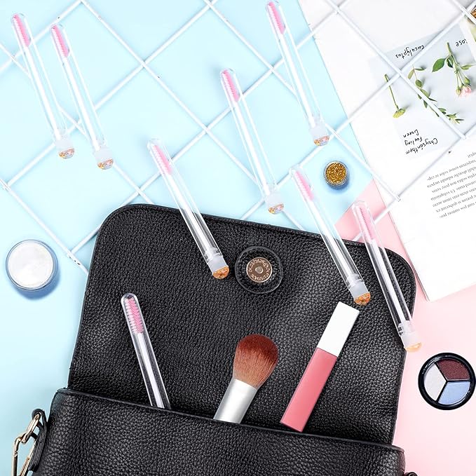 Dming 50pcs Eyelash brush Lash Wand Makeup tool Eyelash Extension supplies Cleaning brush Diamond Mascara foil pink