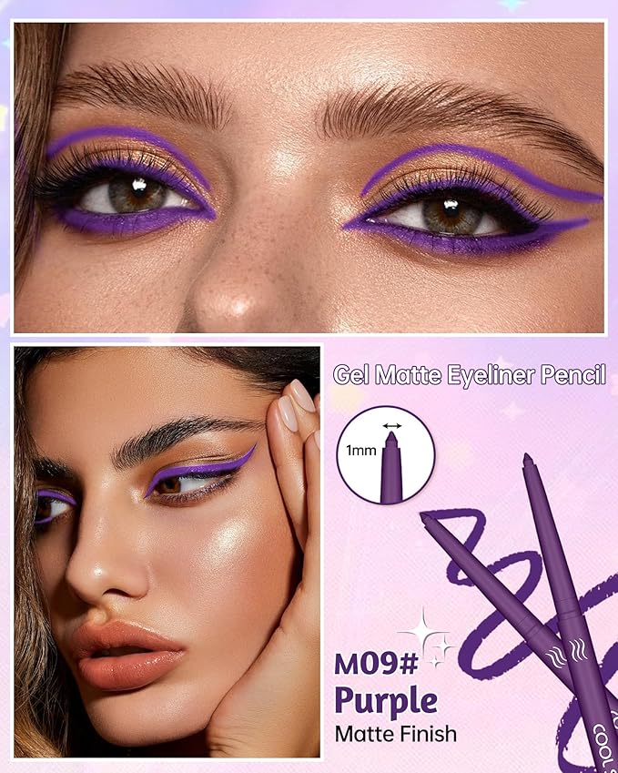 Purple Gel Eyeliner Pencil, Retractable Cream Matte Eye Liner Pencils, Waterline Eye Makeup Liners, Waterproof & Smudge Proof Eyeliner Facial Makeup Gift for Mature Women,Girls, Christmas – M09 Purple
