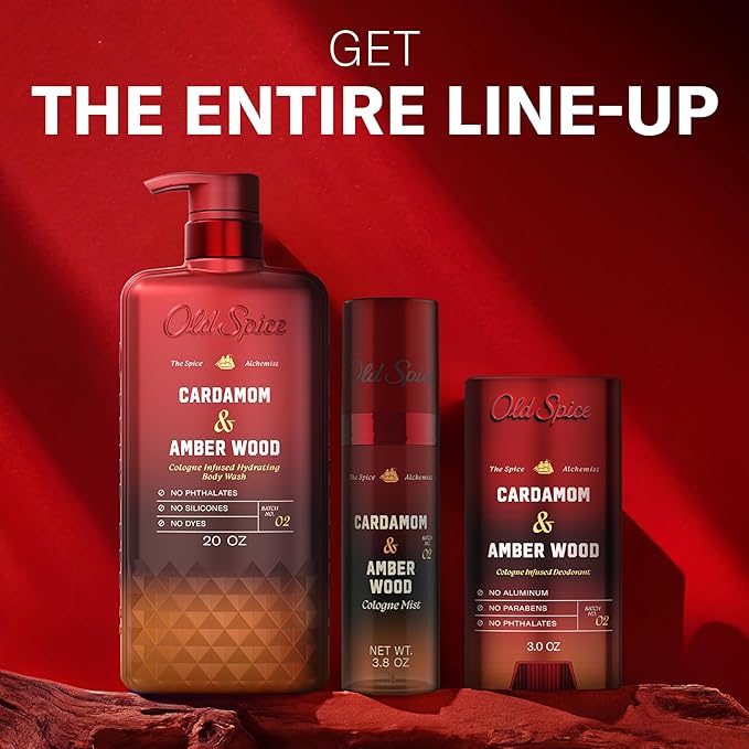 Old Spice Aluminum Free Deodorant for Men, The Spice Alchemist Collection, 24/7 Cologne Infused Scent, No Trade Off Formula, Free of Parabens & Phthalates, Cardamom + Amber Wood Scent, 3.0 oz