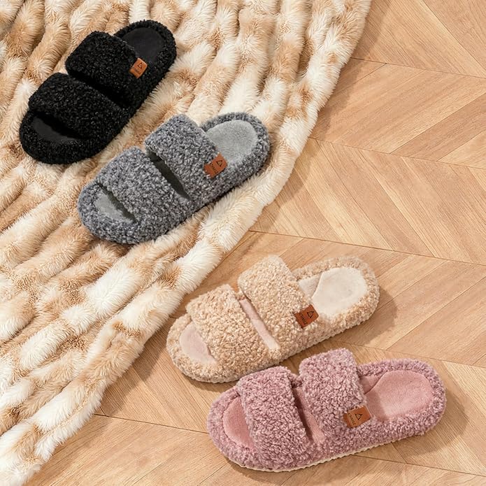 ATHMILE House Slippers for Women with Platform Memory Foam Arch Support Open Toe, Fuzzy Fluffy Cozy Womens Slippers for Home Indoor Outdoor Bedroom Ladies Christmas Gifts Pantuflas Para Mujer
