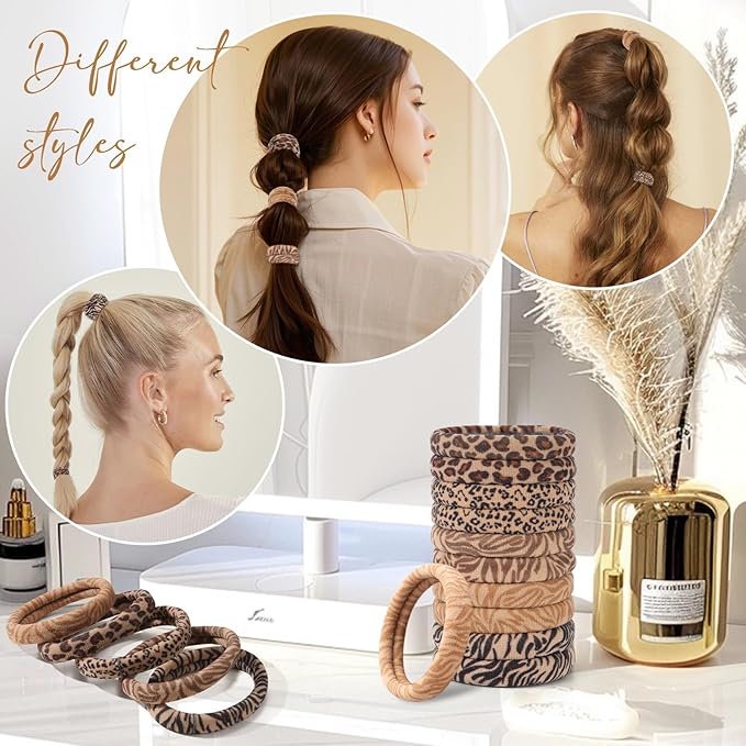 Bessrung 100PCS Seamless Elastic Hair Ties for Women Girls, No Damage Ponytail Holders for Thin Thick Hair, Leopard Animal Print Hair Bands for Women's Hair, Hair Accessories for Valentine's Day Gift
