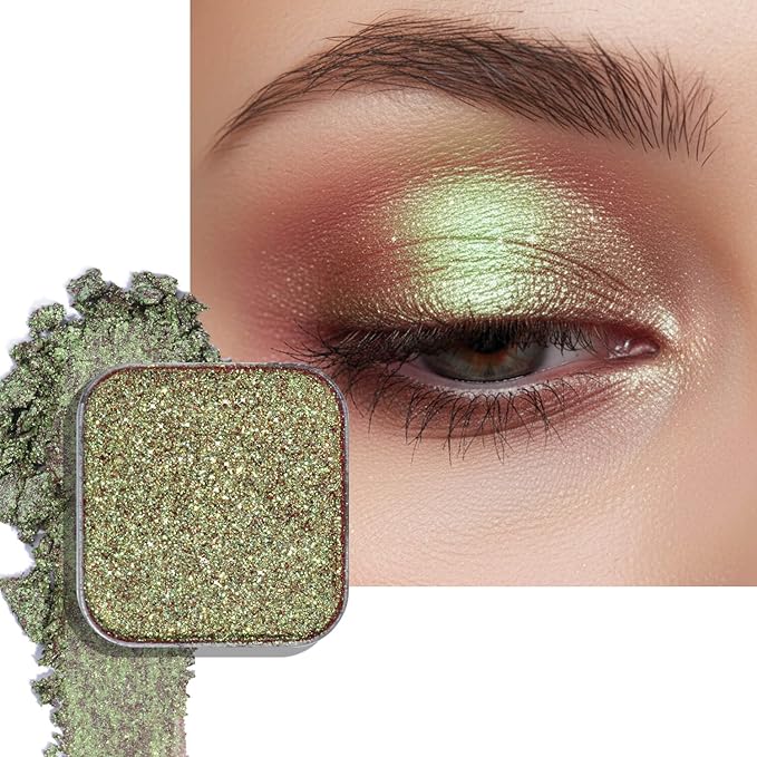 Duochrome Chameleon Eyeshadow, Iridescent Green- Mauve Shift, Pressed Powder, High Pigment, Smudge-Proof, Long Wear Eye Makeup, Square Metal Pan, Fits Magnetic Makeup Palettes (Forest Nymph)