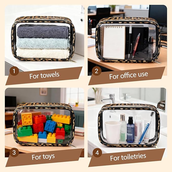 Clear TSA Approved Toiletry Bag - 3 Pack Travel Cosmetic Bag with Makeup Brush Portable Travel Essential Organizer for Women Transparent Waterproof Cosmetic Storage Case Carry-on Airline Compliant