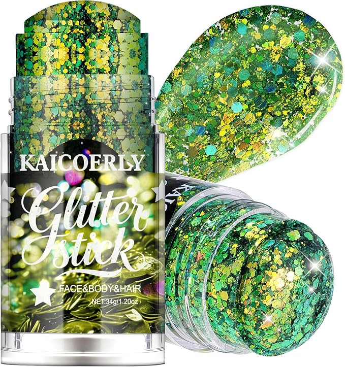Chameleon Green Body Glitter Gel, St Patrick's Day Body Glitter for Face Body Hair, Chameleon Color Changing Glitter Gel for Rave Party Halloween Sequins Accessories Shimmer Makeup #21