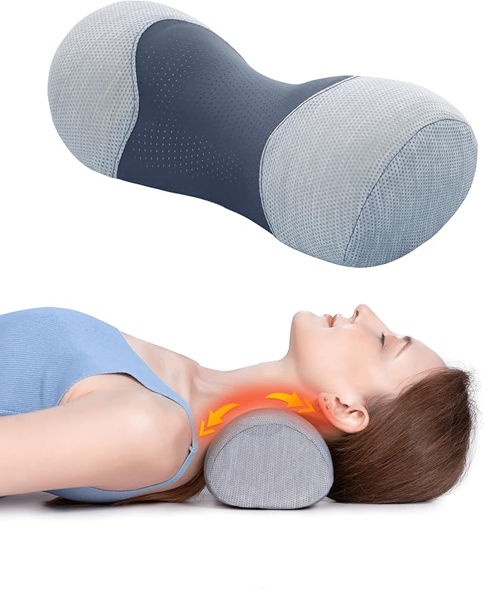 Bespilow Cervical Neck Pillow for Pain Relief - Small Cylinder Neck Roll & Round Bolster Stretcher - Portable Memory Foam Traction Device for TMJ, Hump Correction, Travel & Sleeping Support