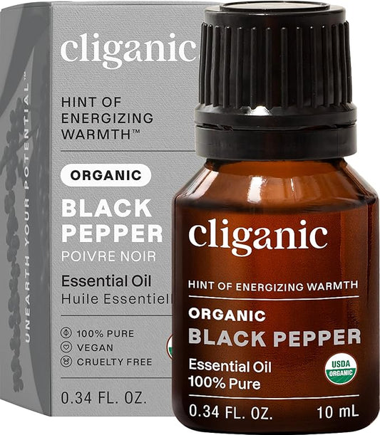 Cliganic Organic Black Pepper Essential Oil, 100% Pure Natural for Aromatherapy | Non-GMO Verified (Packaging May Vary)