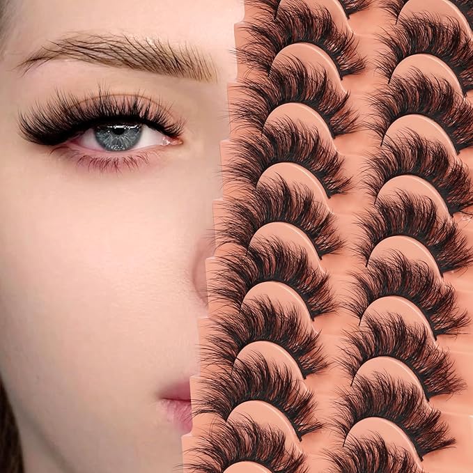 Veleasha Wispy Lashes 3D Effect Multi Level Eyelashes Fluffy Volume False Eyelashes 11-18MM Soft Cat Eye Lashes 10 Pairs Pack (6D34)