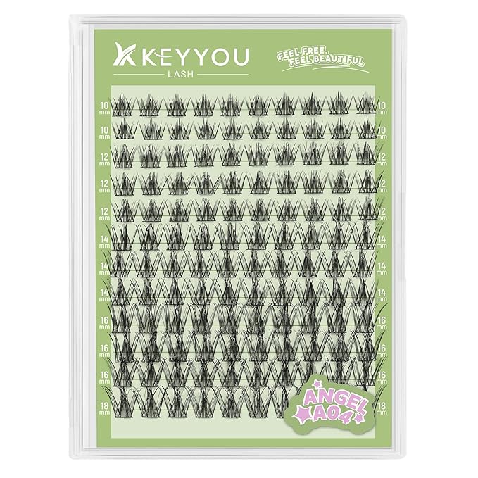 KEYYOU LASH clusters 120Pcs D Curl Angel Eyelash Extension Thick Wispy Natural Band Lash with Waterproof DIY Lash Extension at Home（Angel A04-D-10-18MIX）