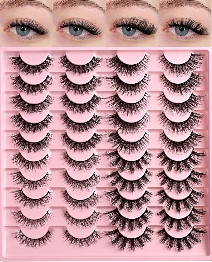 FARRED Lashes Wispy False Eyelashes 4 Styles Cat Eye Fake Lash Strips Natural Fluffy Soft Strip Eyelash Pack 20 Pairs Mink Short Cateye Lashes Natural Looking Wispies Easy Eye Lash for Beginners