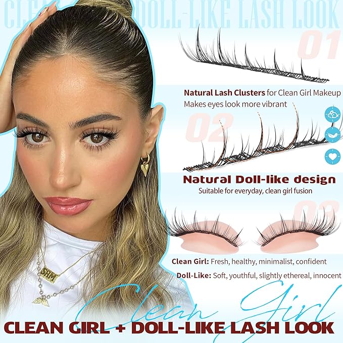 TNFVLONEINS Fairy Lash Clusters Wispy Eyelash Clusters 11-13MM Natural Lash Extension Anime Spikes Manga Cluster Eyelash Extensions Lightweight Short DIY Pestañas Postizas Naturales Thin Band