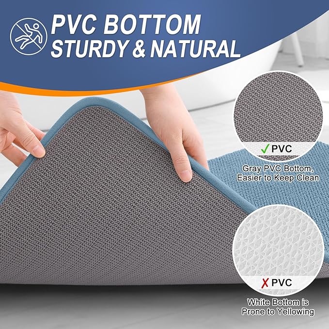 OLANLY Thick Memory Foam Bath Mat Rug 50x30, Extra Soft Absorbent Bathroom Rug, Quick Dry Bath Mats, Non-Slip, Machine Washable Carpet for Bathroom, Tub and Shower, Home Decor Accessories, Airy Blue