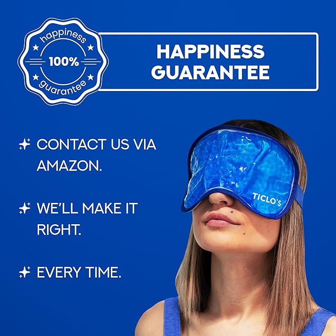 Ticlo's Cooling Eye Mask for Puffy Eyes - Gift Ready Box - Gel Eye Mask for Sleeping, Cold Compress for Dark Circles, Cold Reusable Compress for Migraines, Headaches, and Post-Surgery Recovery