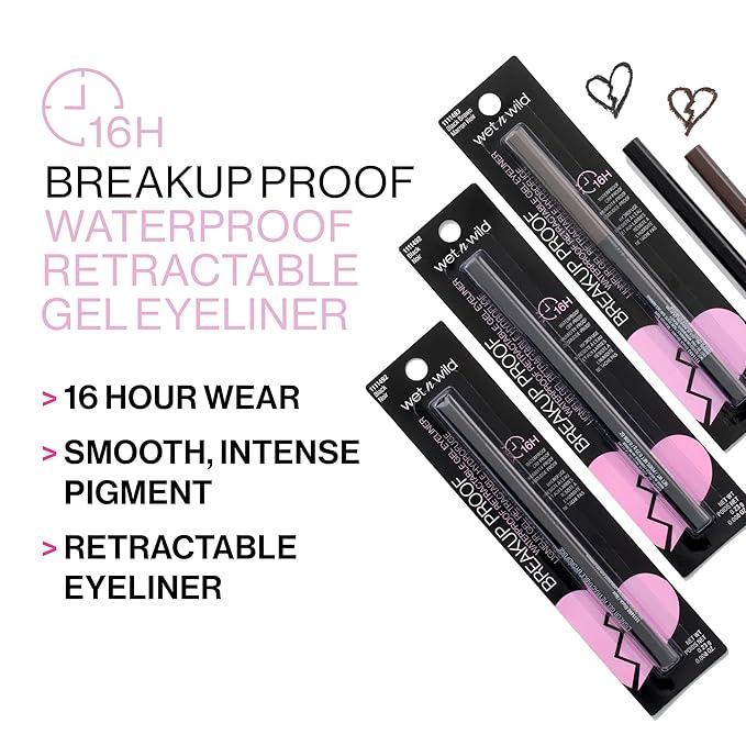 wet n wild Mega Last Breakup Proof Waterproof Retractable Gel Eyeliner - Ultra Pigmented 16-Hour Long Wear, Smudge Proof Satin Finish Formula, Cruelty-Free & Vegan - Dark Brown
