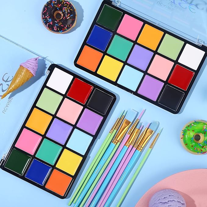 UCANBE Macaron Face Body Paint Set, 15 Colors Painting Palette Makeup Kit + 10pc Colorful Artist Brushes, Oil Base Paint Set for Halloween, Cosplay, Parties and SFX Costume