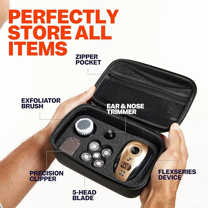 Freebird FlexSeries Electric Head & Body Hair Shaver, Mens Cordless Rechargeable Wet & Dry Skull, Bald Head, Back, Groin Waterproof Razor (FlexSeries, Shaver Kit + Travel Case + Extra Blade)