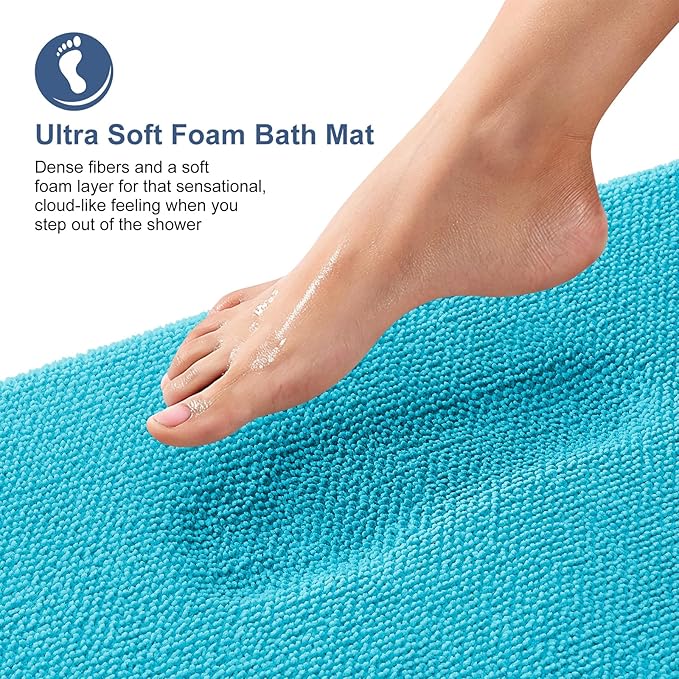 OLANLY Thick Memory Foam Bath Mat Rug 30x20, Extra Soft Absorbent Bathroom Rug, Quick Dry Bath Mats, Non-Slip, Machine Washable Carpet for Bathroom, Tub and Shower, Home Decor Accessories, Aqua Sky