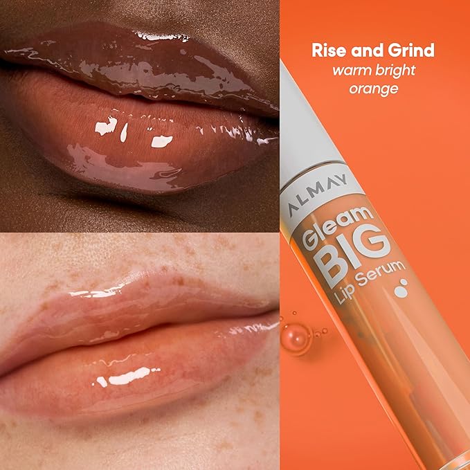 Almay Gleam Big Lip Serum, Hydrating and Moisturizing, Hypoallergenic Lip Gloss, Non-Sticky, 500 Rise and Grind, 0.13 fl oz