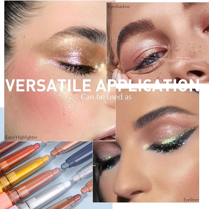 Glitter Eyeshadow Stick Metallic Chrome Finish, Shimmer Cream White Eye Shadow Stick Long Lasting Color Sparkle Multi-Use Eye Brightener Highlighter Makeup Blendable Eyeliner Pencil, 8#