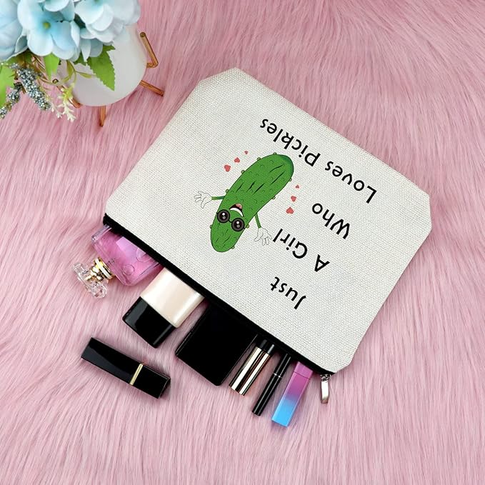 Sfodiary Pickle Gifts Pickle Lover Gifts for Women Makeup Bag Vegetables Lover Presents Cosmetic Bag Friendship Birthday Christmas for Best Friend Daughter Mom Sister Zipper Travel Pouch