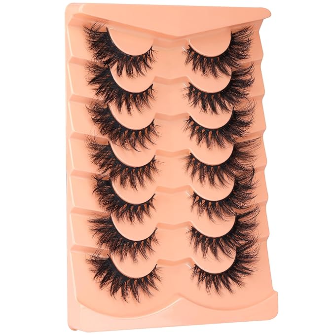 ALICROWN False Eyelashes, 7 Pairs Fluffy Cat Eye, Wispy Strip False Lashes, Mink Lashes, Long Volume, Fake Eyelashes, Cruelty Free, Black
