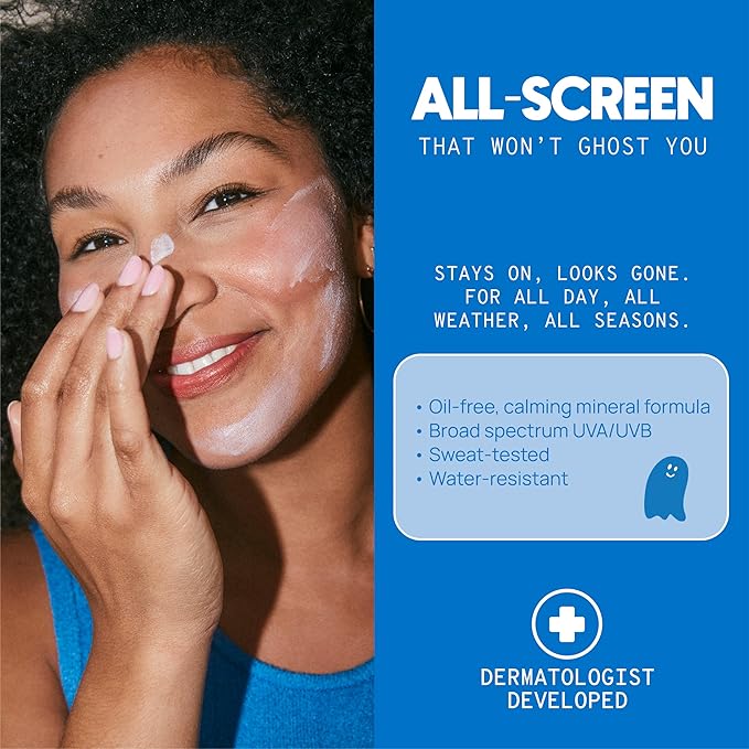SPOOGE Ghosted Mineral All-Screen - Oil-Free SPF 30 Face Sunscreen - Dermatologist Developed with Cloud Feel Bisabolol for Daily All-Weather Care - Reef Safe, Water-Resistant, Blends Into Skin (1.7oz)
