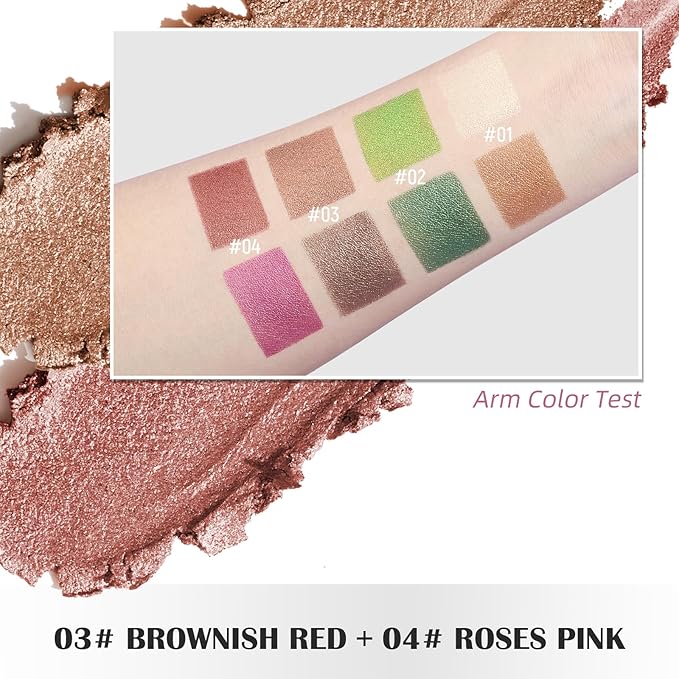 2Pcs Red Glitter Eyeshadow Palette, Rose Double Colors Sparkling Eye Shadow Palette, High Pigment Single Eyeshadow, Blendable & Smooth Eye Makeup for Women, Brownish Red & Roses Pink