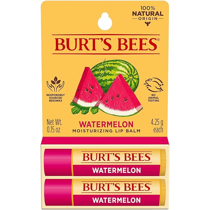 Burt's Bees Lip Balm - Watermelon, Lip Moisturizer With Responsibly Sourced Beeswax, Tint-Free, Natural Origin Conditioning Treatment, 2 Tubes, 0.15 oz.