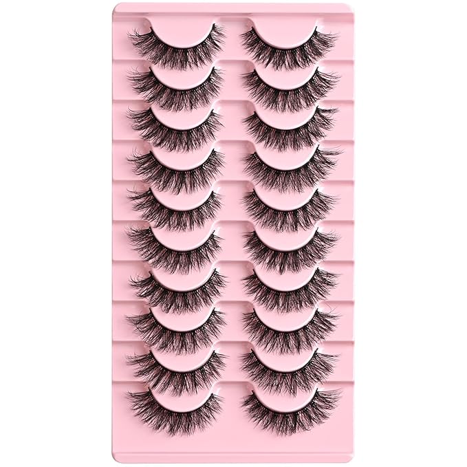 FARRED Natural Lashes Short Eyelashes Wispy False Mink Lash Strips 10 Pair Natural Look Fluffy Cat Eye Strip Eyelash Small Fake Lashes Full Pestañas Postizas Sets for MUA and Beginners Daily Makeup