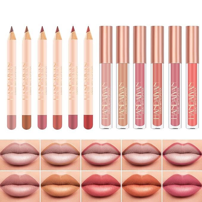 Lip Liner and Liquid Matte Lipstick Set, 12 Longwear