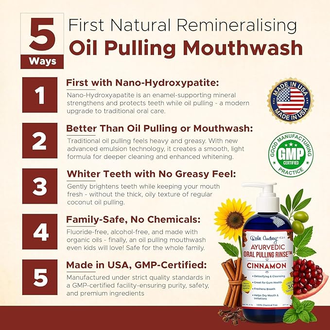 Dale Audrey Nano Hydroxyapatite Mouthwash Oil Pulling for Teeth and Gums | Cinnamon Flavored Organic Mouthwash for Bad Breath | Essential Oils for Teeth Whitening & Fresh Breath Natural Mouthwash 8 oz
