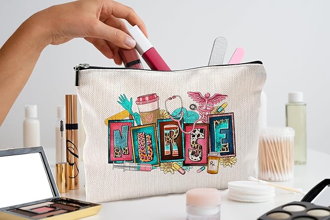 QGFM Nurse Makeup Bags,Nurse Gifts for Women,Nurse Cosmetic Bags With Zipper,Nurse Gifts for Nursing Student,Student Nurse Gifts(J style)