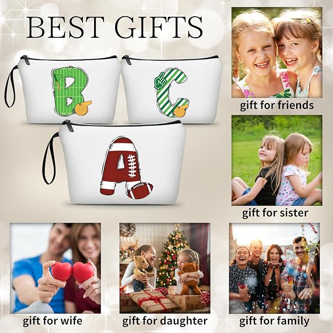 ARIOSEY Football Initial Birthday Graduation Gifts Cosmetic Travel Toiletry Bags Football Accessories Party Favors for Women Girls Daughter Niece Team Coach Friends,Christmas-A