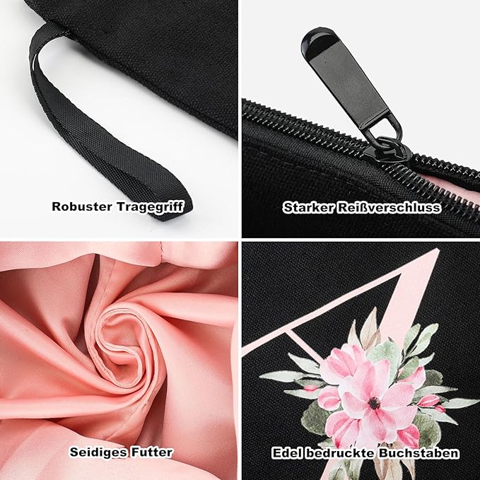 Vavabox A-Z Personalized Makeup Bag, Birthday Gifts for Women Mom, Gifts for Best Friend, Bride Bridesmaid Cosmetic bag (F, 04-Black Set)