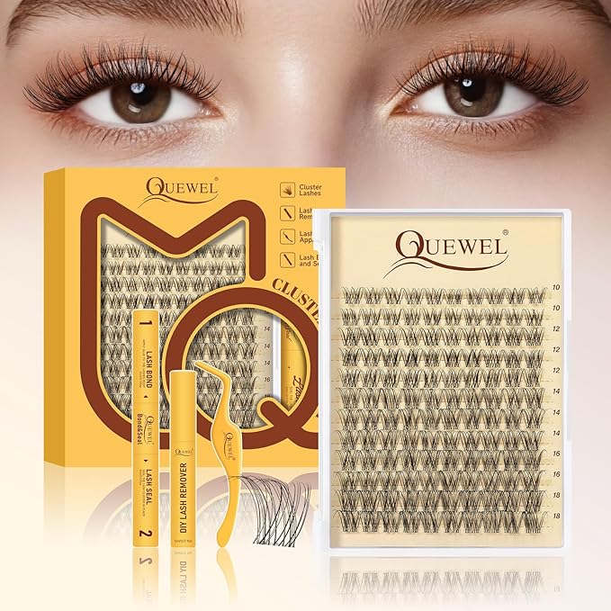 QUEWEL Lash-Clusters Kit, 120pcs Wispy-Lash-Clusters Kit Mix10-18mm Wispy Natural Invisible Band Eyelash Clusters Kit for DIY Cluster Eyelash Extensions(Feather 4 Set)