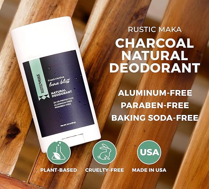 Rustic MAKA Natural Deodorant Stick for Women - Luna Bliss Scent, Long-Lasting odor Protection, Aluminum-Free, Cruelty-Free, No Baking Soda, Activated Charcoal + Magnesium