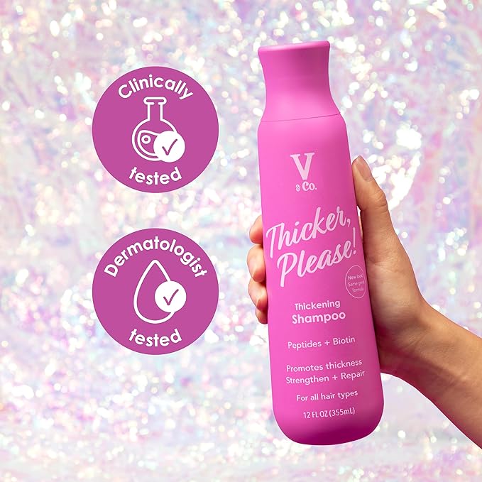 V&Co. Beauty Thickening Hair Shampoo & Conditioner Set (12 Oz. Each) with Peptide Technology, Biotin and Coconut Oil, Sulfate Free Shampoo & All Natural Conditioner for Thickening Hair, Builds Density