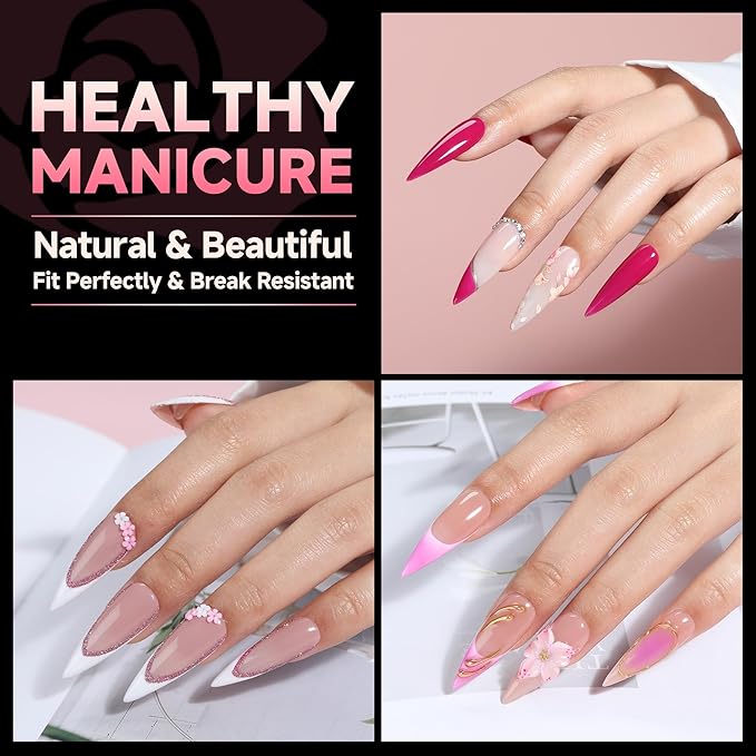 UNA GELLA Stiletto Gel Nail Tips Long: Full Cover 312pcs Half Matte Stiletto Gel Tips Press On Nails for Faster Gelly Nail Extension, Clear False Fake Acrylic Nails 12 Sizes for Her
