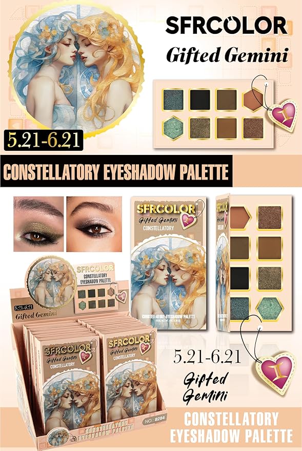 12-Color Zodiac Eyeshadow Palette, Matte Metallic Shimmer Pressed Pigments, Highly Pigmented Makeup Palette for Professional & Daily Eye Makeup (8284 Gemini)