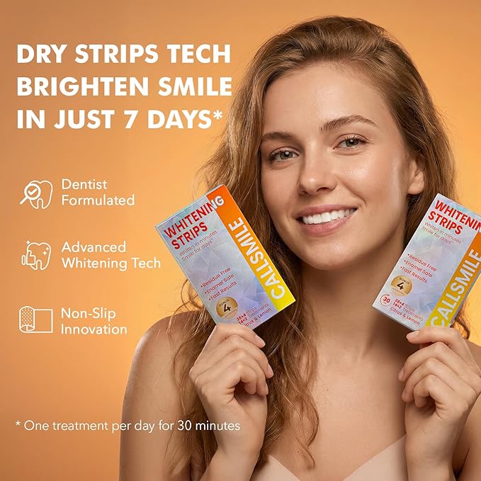 CALLSMILE Whitening Strips for Sensitive Teeth: 16 Treatments Gentle Whitening | Enamel-Safe 6% Hydrogen Peroxide | No-Residue Strips for Coffee & Tea Stains, Citrus