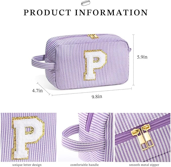 YOOLIFE Initial Makeup Bag for Women - Monogram Cute Makeup Bag Cosmetic Case Toiletry Pouch for Women Her Best Friend Sister Teacher, Personalized Birthday Gifts for Women, Purple V
