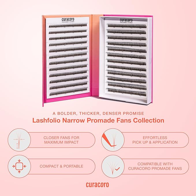 Curacoro LashFolio Wet Promade Fans, Handmade Volume Eyelashes, 5D To 10D, C CC D Curl, 0.03~0.07 mm, 8-13mm Mix Length, Professional Long-Lasting Promade Lash Fans (5D-0.07 D 8mm-13mm)