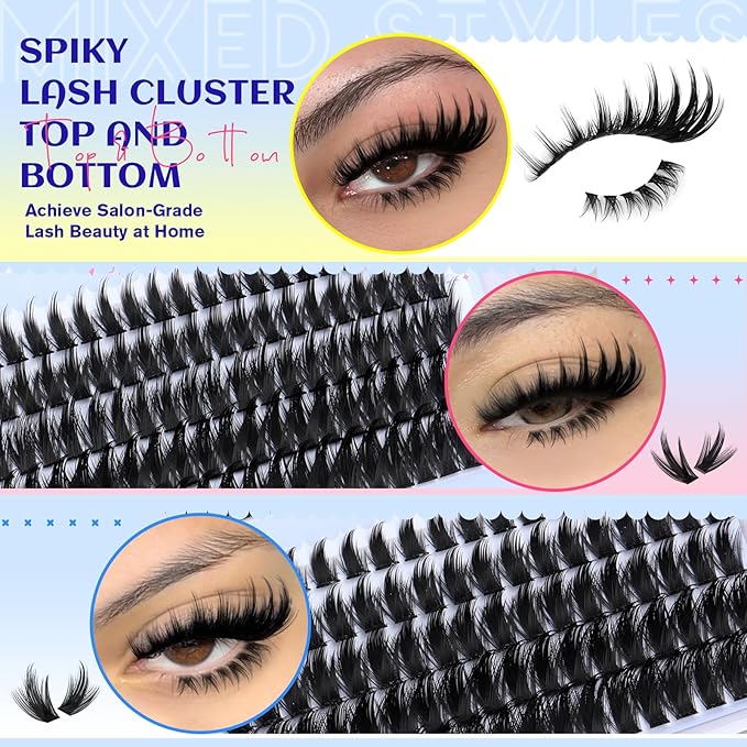 Spiky Lash Clusters with Spiky Bottom Lashes Individual Volume Cluster Eyelash Extensions 70D 100D Manga Eyelash Clusters 10-18MM Cluster Lash Extension Fluff D Curly Lash Clusters by calphdiar