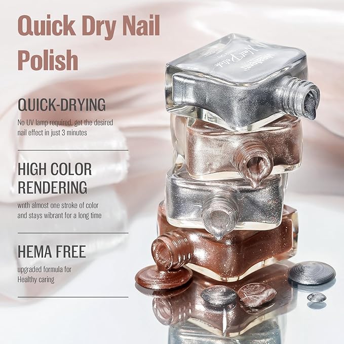 Cat Eye Nail Polish 15ml Quick Drying Nail Polish with Magnet Regular Champagne Cateye Air Dry Oil-Base Glossy Magnetic Nails Polish Non Gel DIY Nail art Home Salon