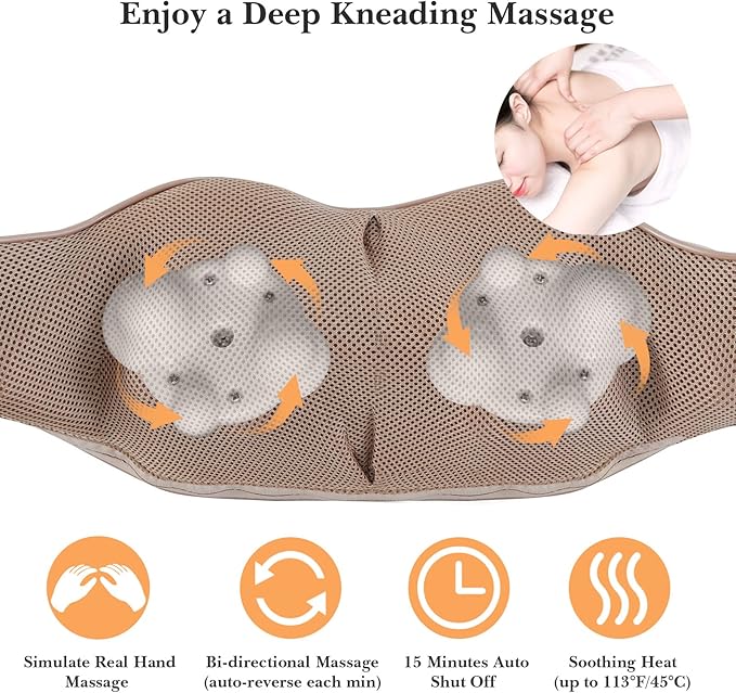 TRIDUCNA Shiatsu Neck Shoulder Back Massager with Heat - Electric Deep Tissue 3D Kneading Massage Pillow for Lower Back, Calf, Legs, Full Body Muscle Relaxation, Home, Office, and Car Use