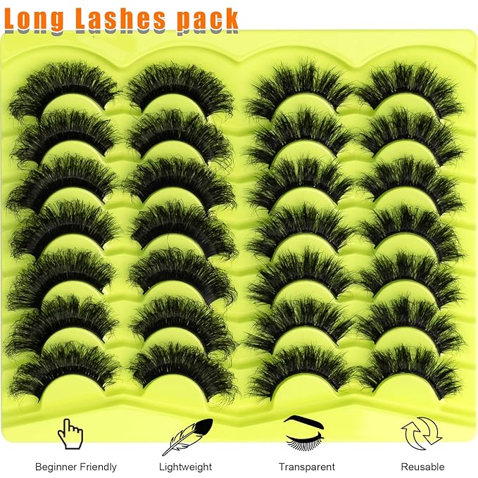 False Eyelashes Fluffy Mink Lashes 20mm Stirps Lash 2 Styles Mixed Volume Eyelashes 14 Pairs 8D Cat Eye Lashes D Curl Dramatic Soft Eyelash 25mm Big Long Lash Pack That Look Like Extensions