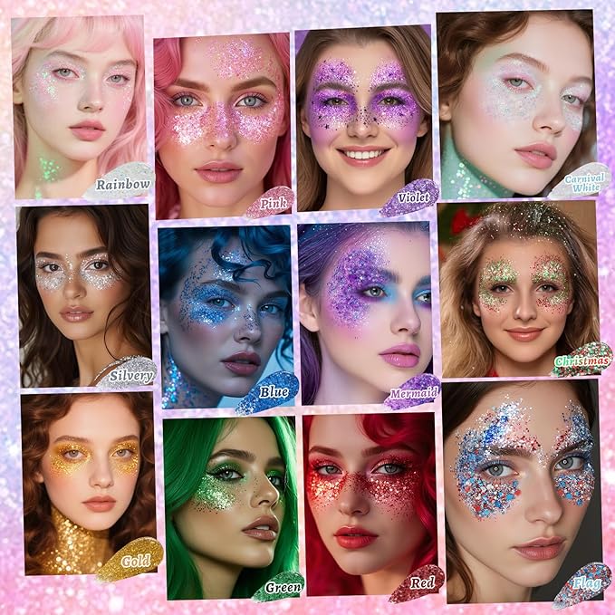 Pink Face and Body Glitter Stick for Sparkling Makeup, Hair Glitter Accessories for Women, Highlighting Stick for Fairy Dust Makeup, Cheerful Face Glitter for Festive Parties and Carnivals